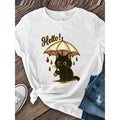 Black Cartoon Cat Printed T-shirt with Umbrella | Women'S product image 1