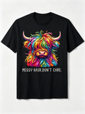 Messy Hair Don't Care T-Shirt Colorful Highland Cow Tee product image 1