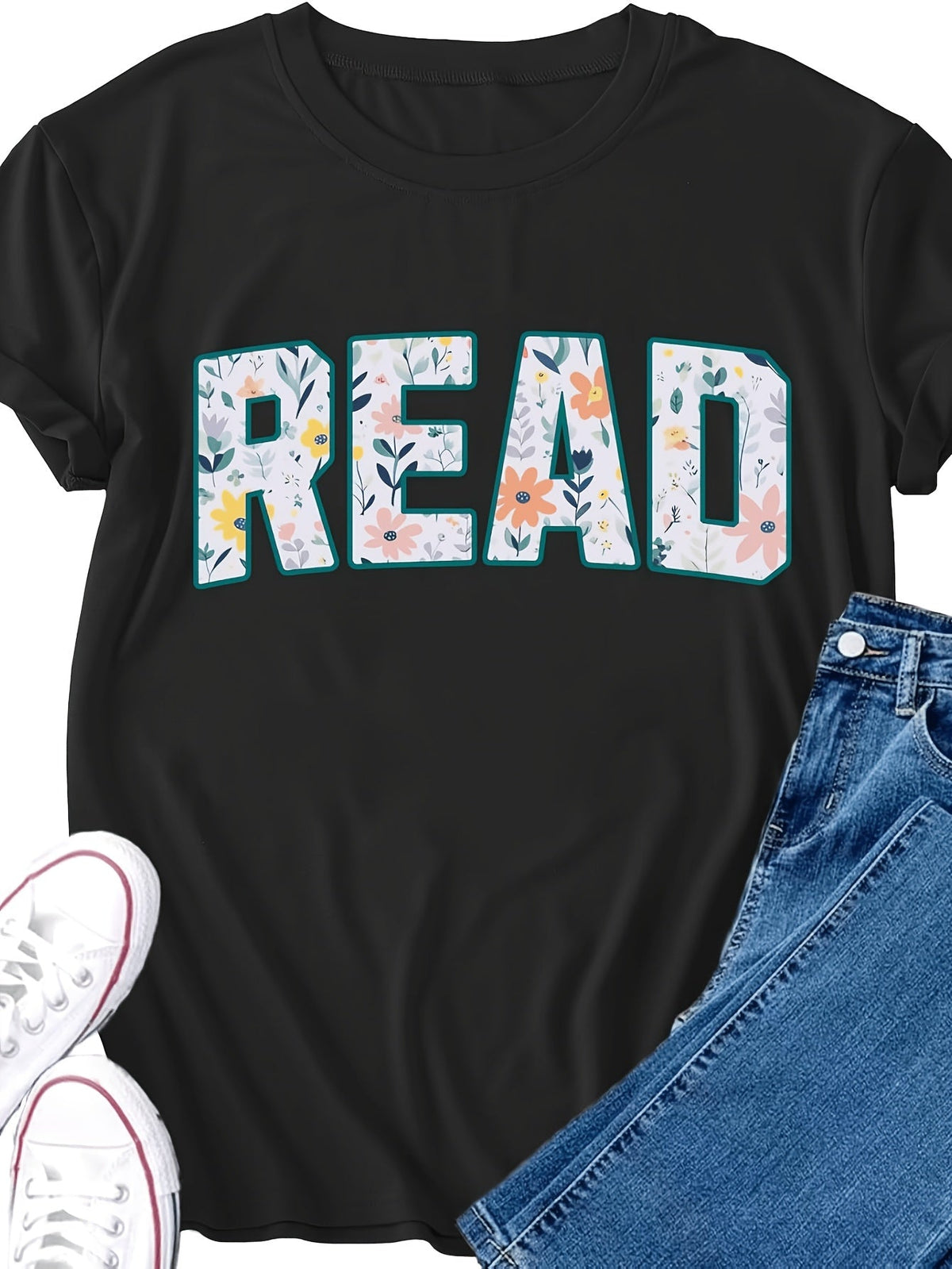 Read Book Lover Floral Letter Graphic Tee for Men Women product image 2