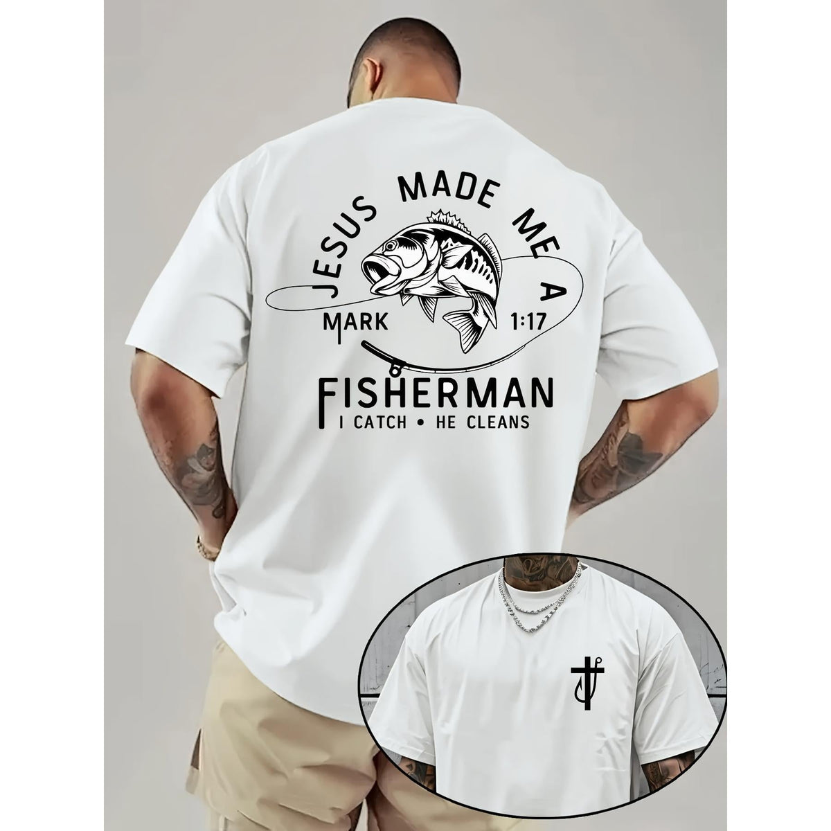 Men's Christian Fishing Graphic T-Shirt - Made Me a product image 10