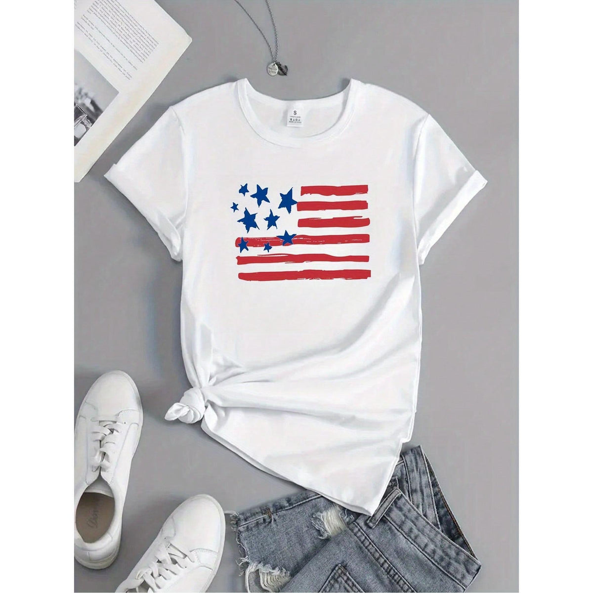 Women's Patriotic American Flag Print T-Shirt - Casual product image 8