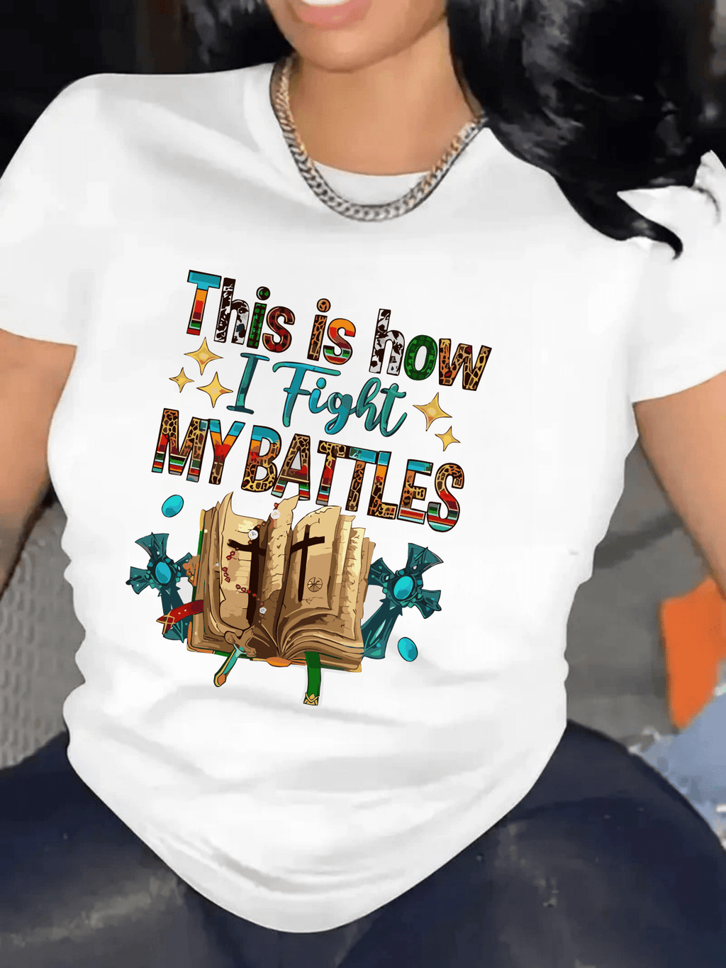 Women's Stylish Crew-Neck T-Shirt with Colorful English product image 7