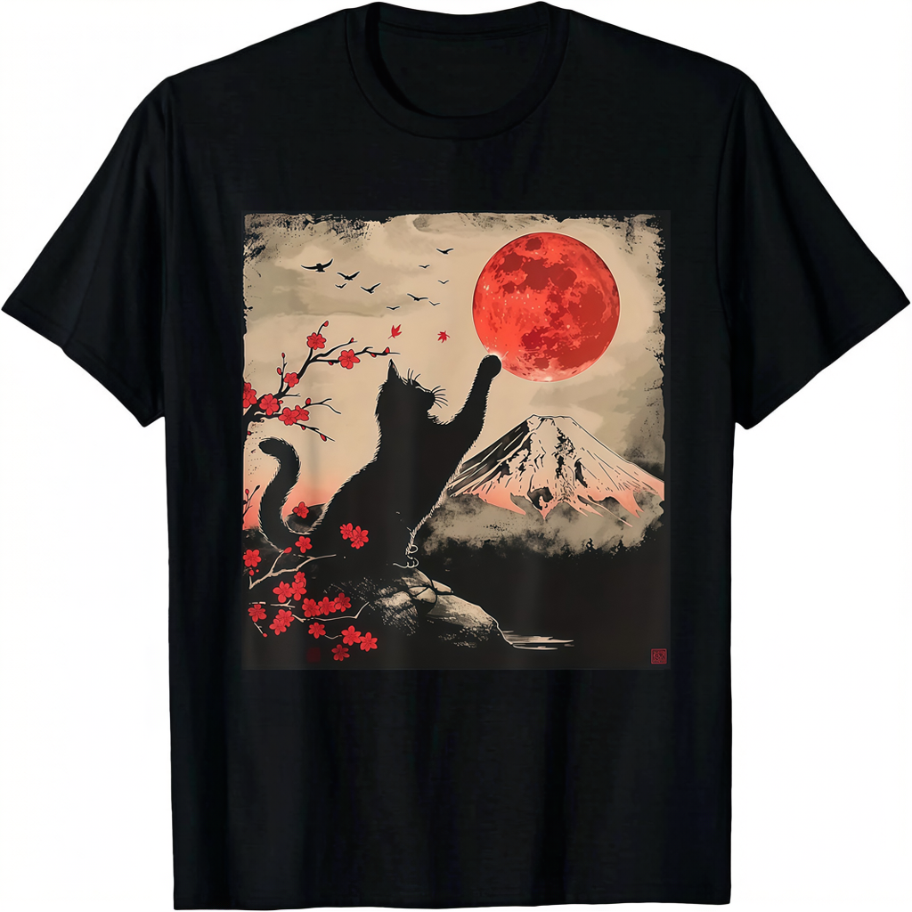 Vintage Japan Art Japanese Theme Retro Print Black Cat product image 7