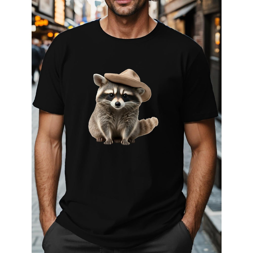 Men's Raccoon Print T-shirt, Casual Short Sleeve Graphic product image 1