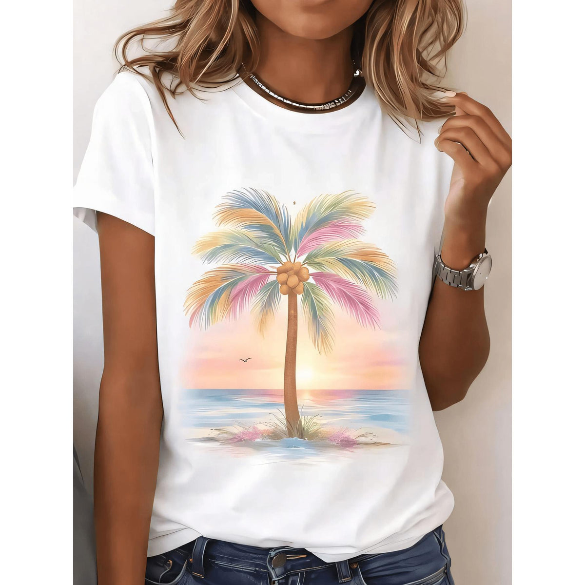 Women's Casual Round Neck Short Sleeve T-Shirt With product image 10