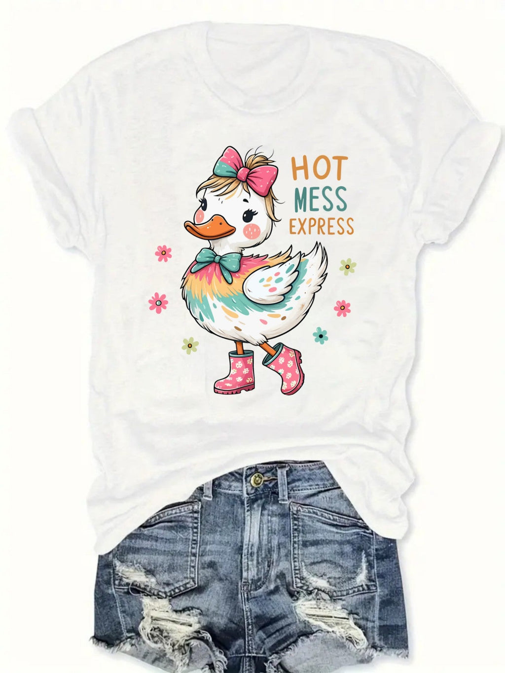 Cute Duck Hot Mess Express Quote Graphic T‑Shirt for Women product image 2