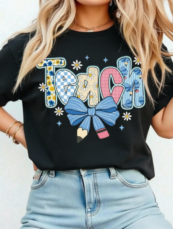 SHEIN LUNE Preppy Teacher Floral Shirts, Teach Blue Tee product image 8