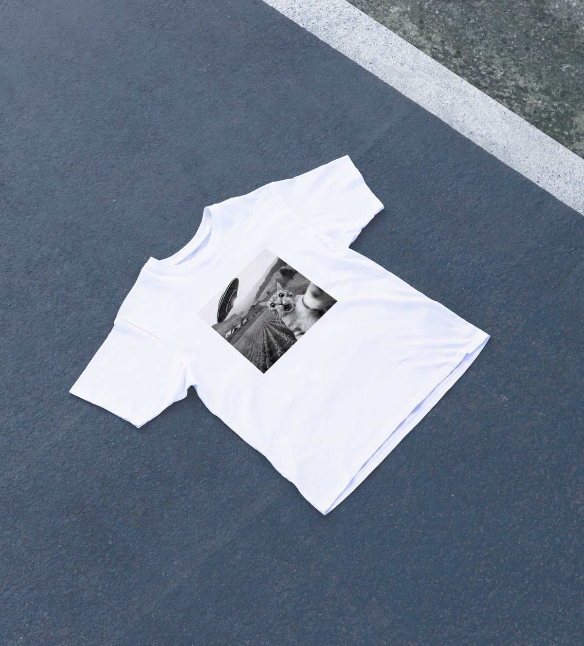 DIYANYONE Original Viral Meme Tee: Cat Selfie with UFO product image 2