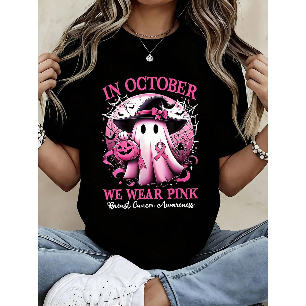 Women's T-Shirt, Pink Ghost Witch Halloween Breast Cancer product image 1