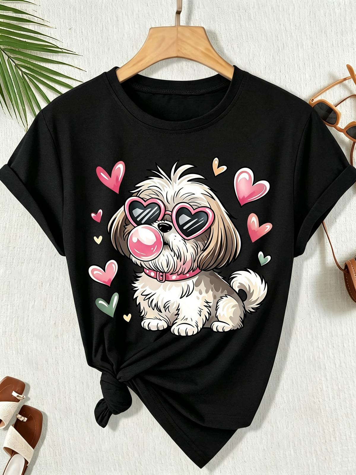 Cute Shih Tzu Dog Heart Sunglasses Bubble Gum Graphic product image 1
