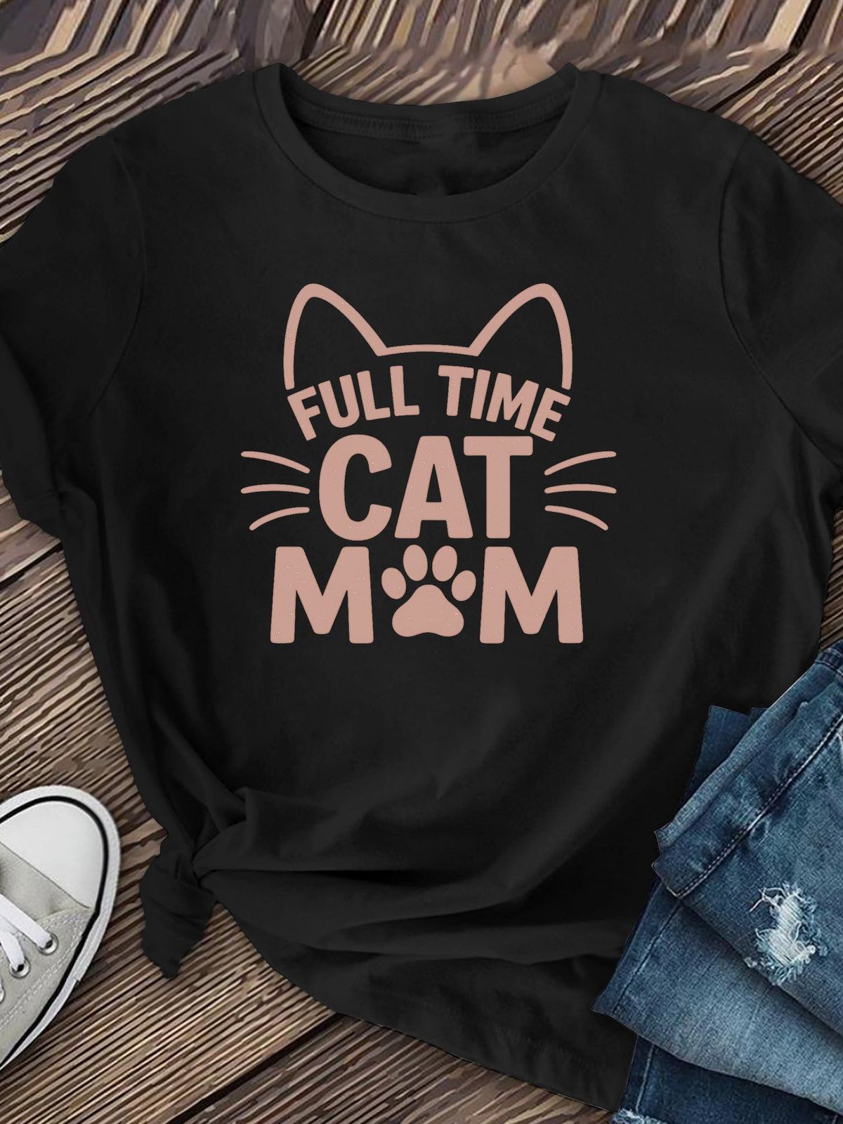 Women's Full Time Cat Mom Graphic T-Shirt, Cute Lover Short product image 3