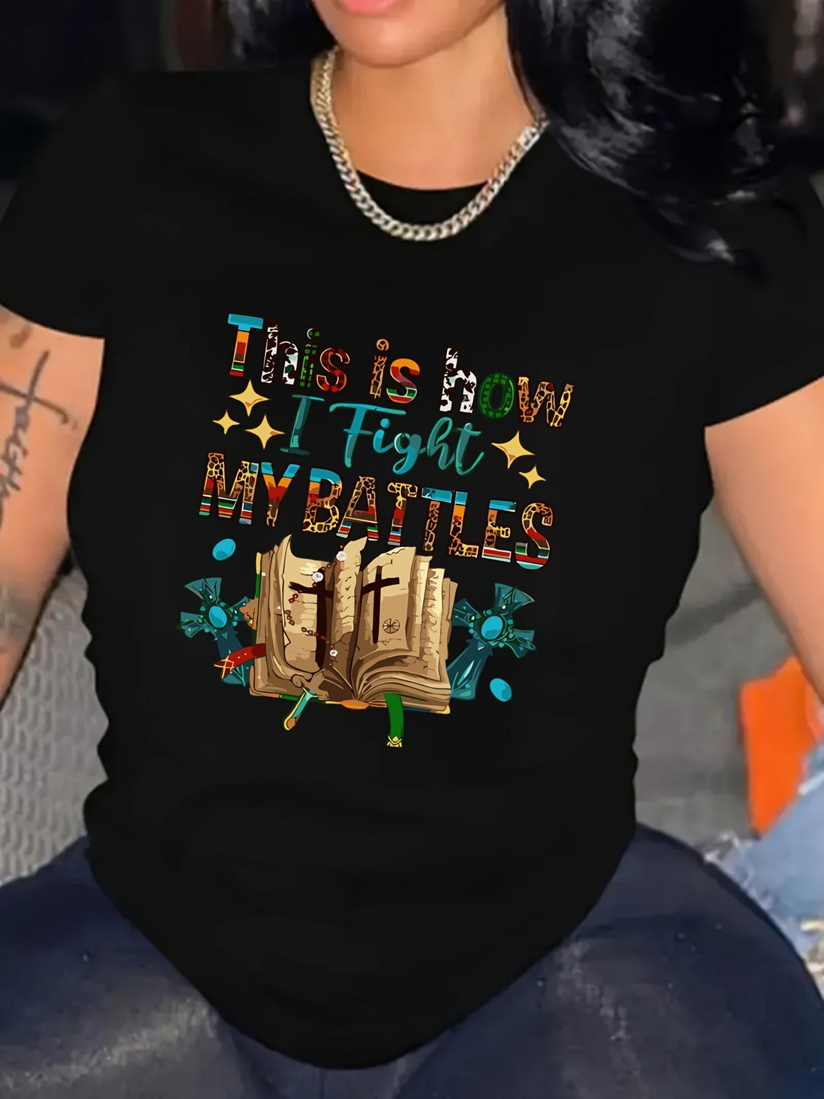Women's Stylish Crew-Neck T-Shirt with Colorful English product image 1