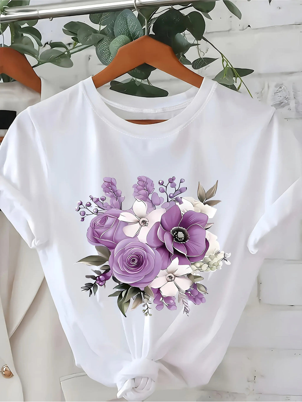 Lavender Purple Rose Green Leaf Bohemian Floral Print product image 2