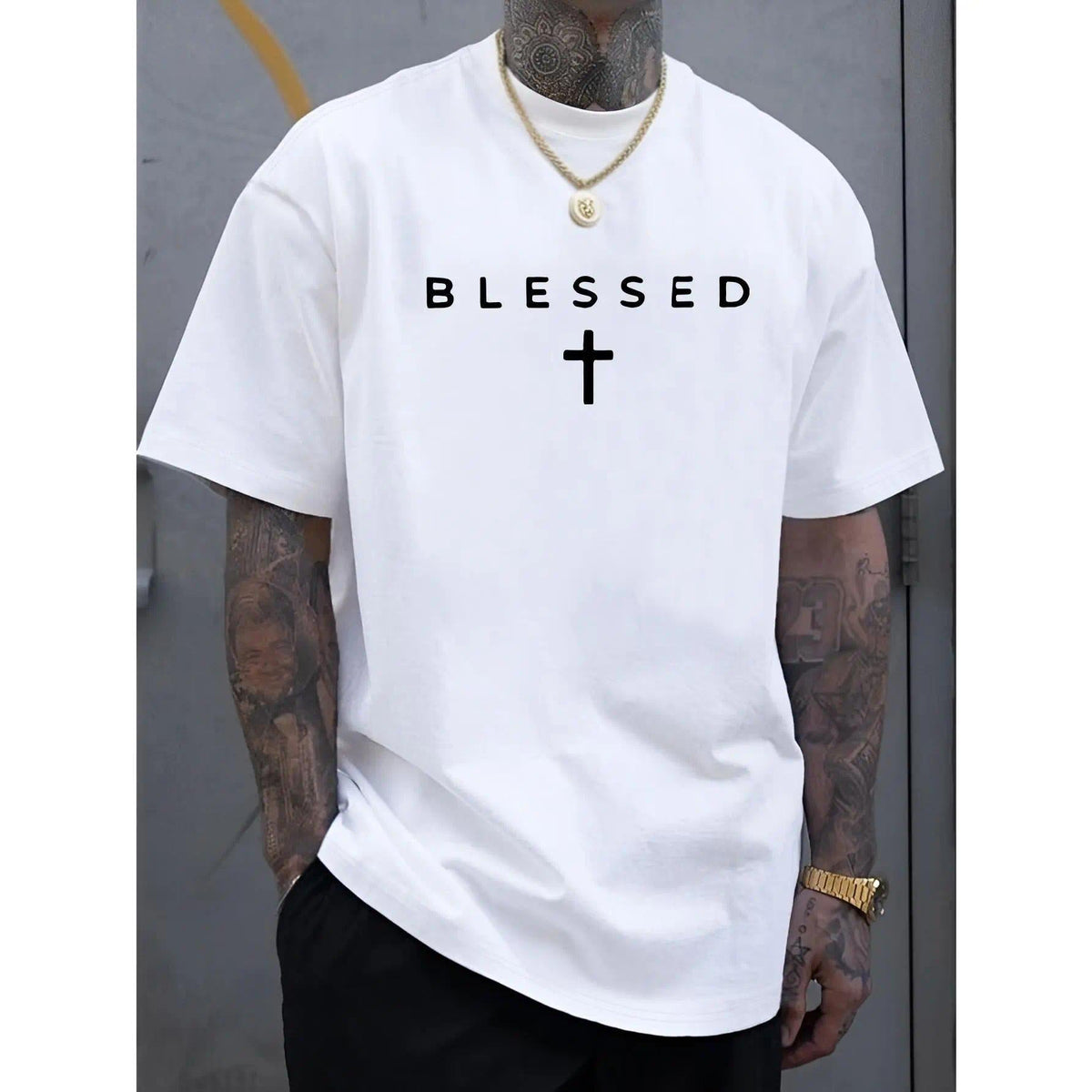 Men’s Faith-Inspired Black Graphic Menswear Top - Cross product image 2