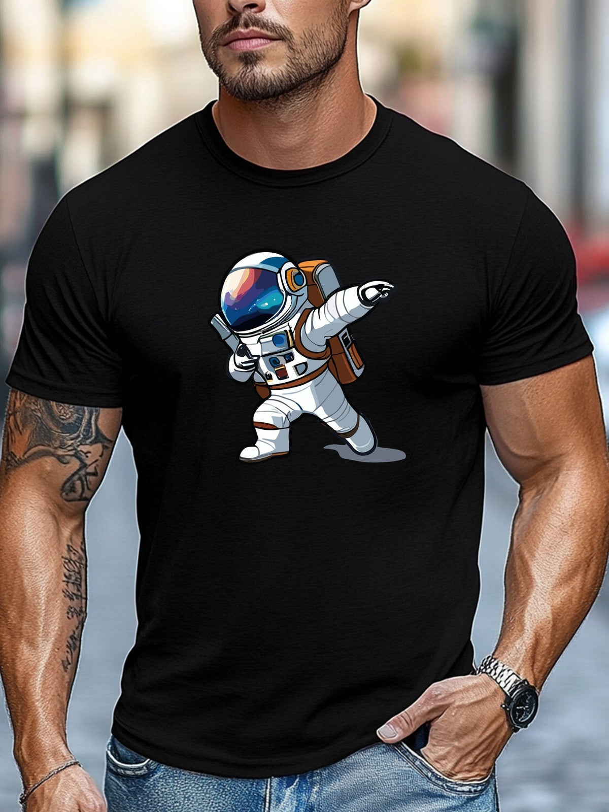 Men's T-shirt, Cartoon Astronaut Graphic Summer Casual Crew product image 2