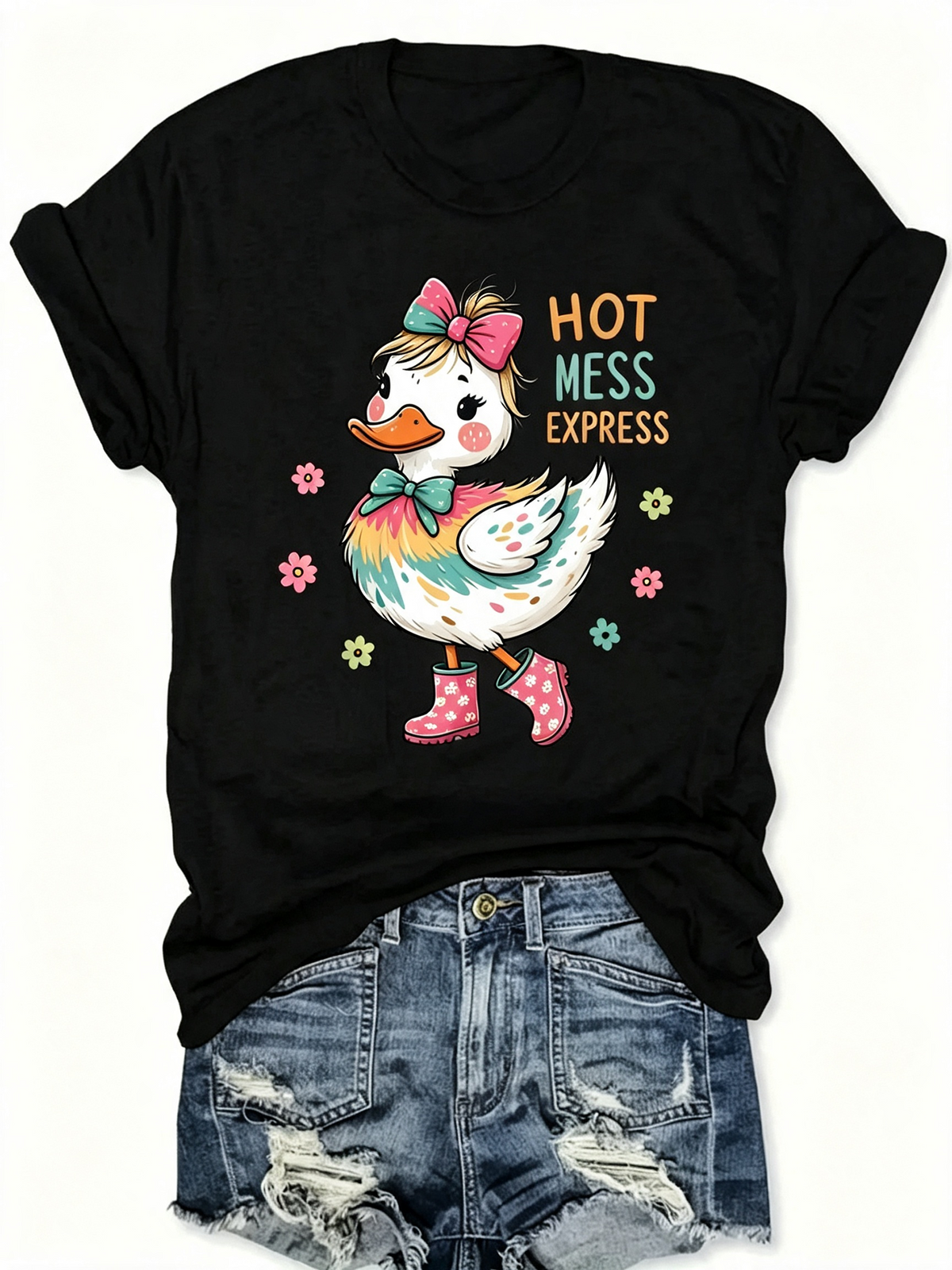 Cute Duck Hot Mess Express Quote Graphic T‑Shirt for Women product image 1