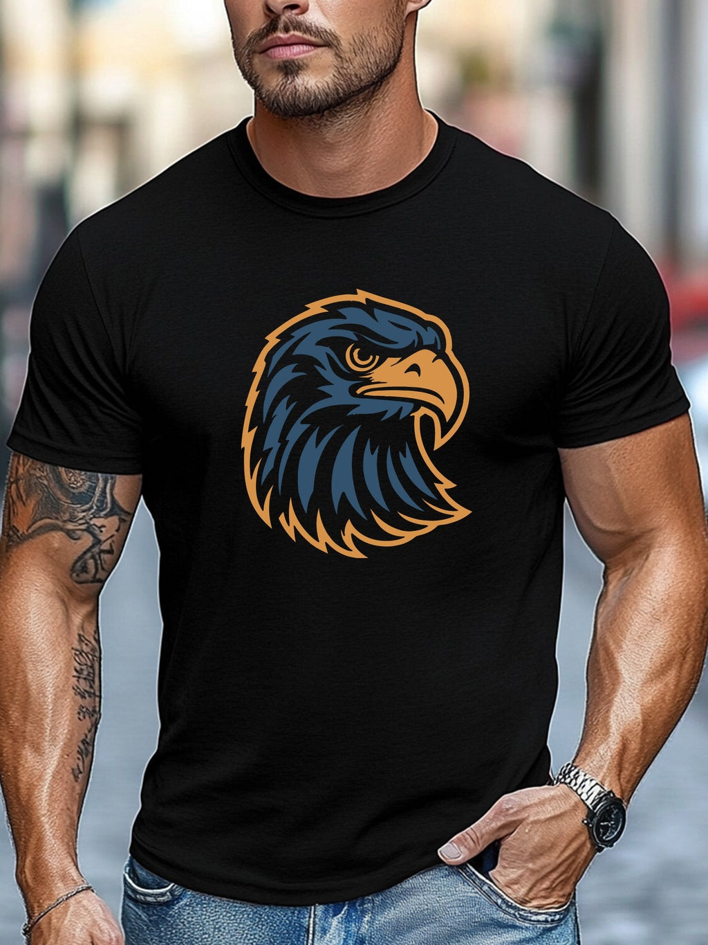 Men'S T-Shirt Eagle Head Pattern Summer Casual Round Neck product image 2