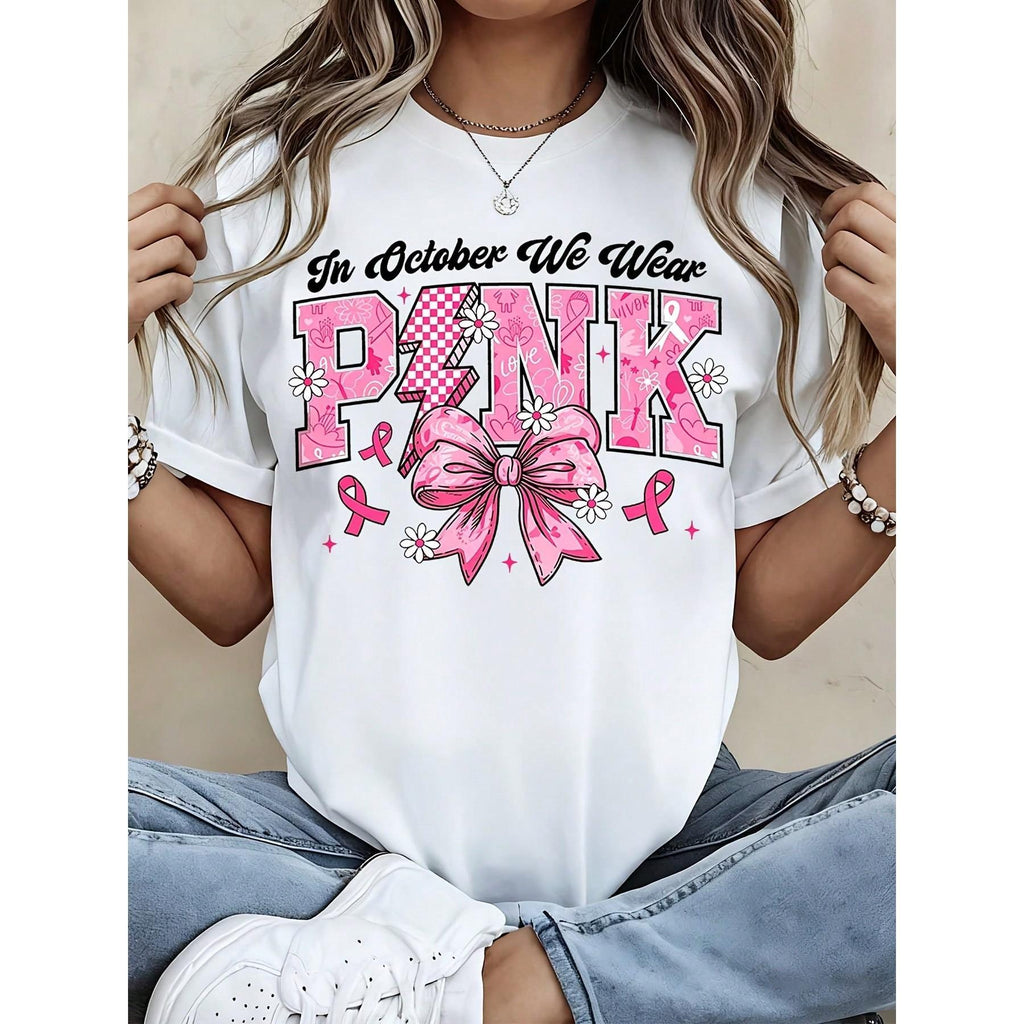 Women Breast Cancer Awareness In October We Wear Pink Bow product image 2
