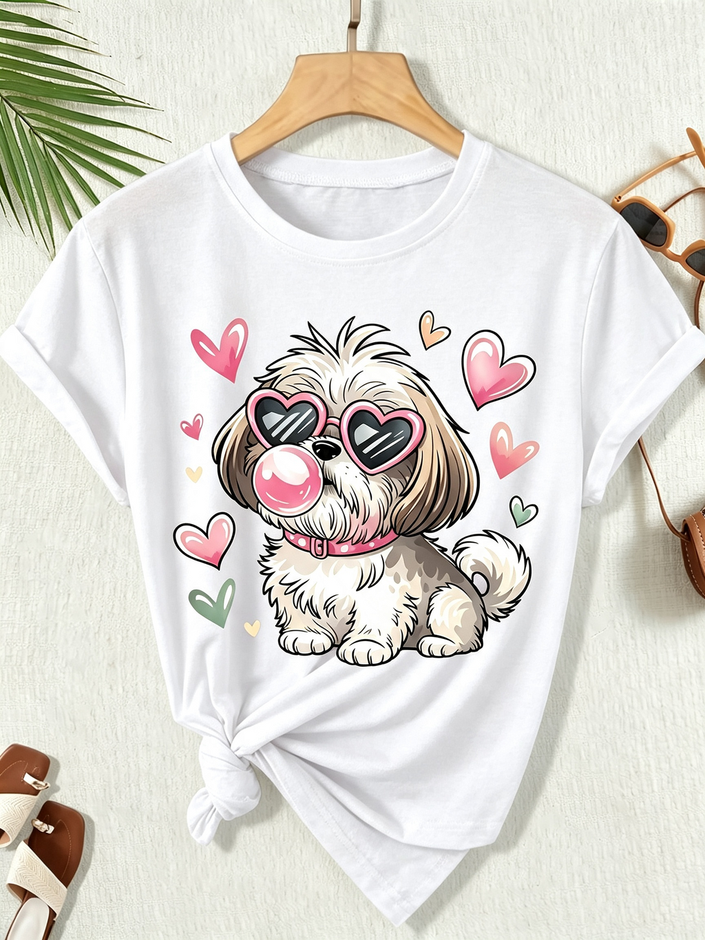 Cute Shih Tzu Dog Heart Sunglasses Bubble Gum Graphic product image 2