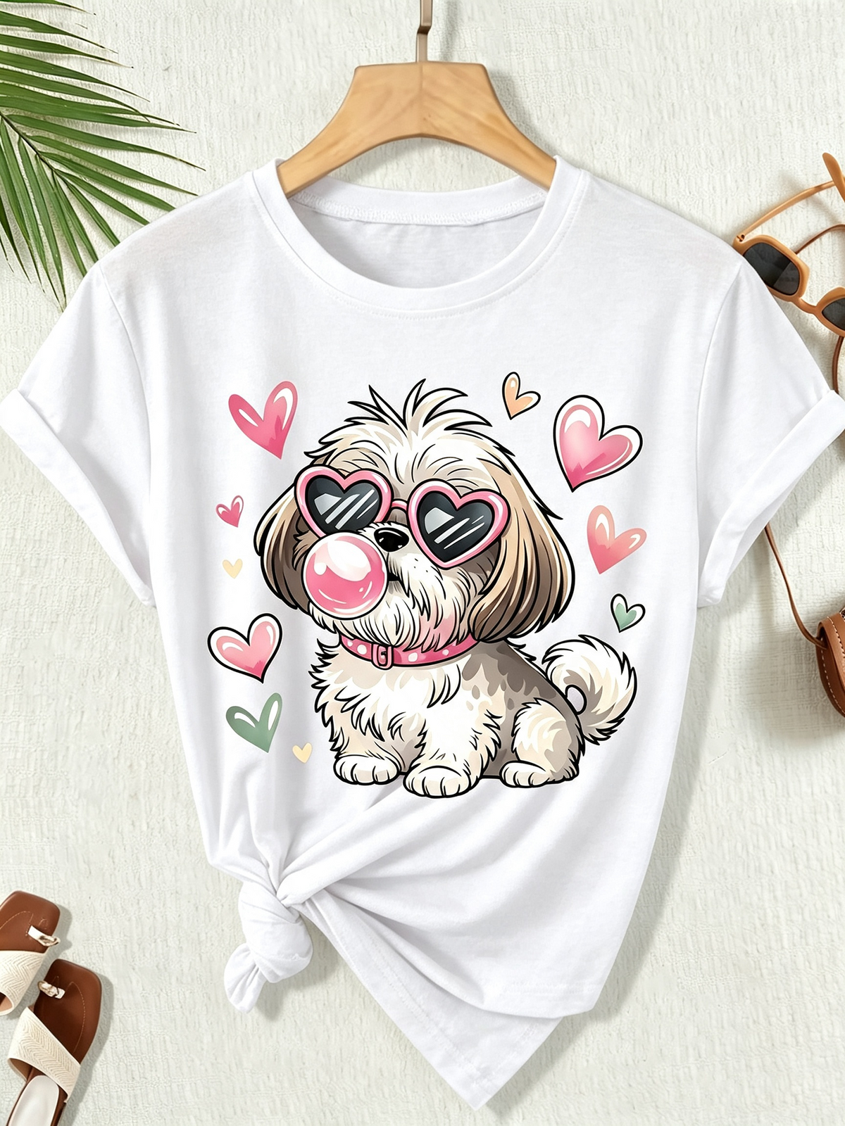 Cute Shih Tzu Dog Heart Sunglasses Bubble Gum Graphic product image 2