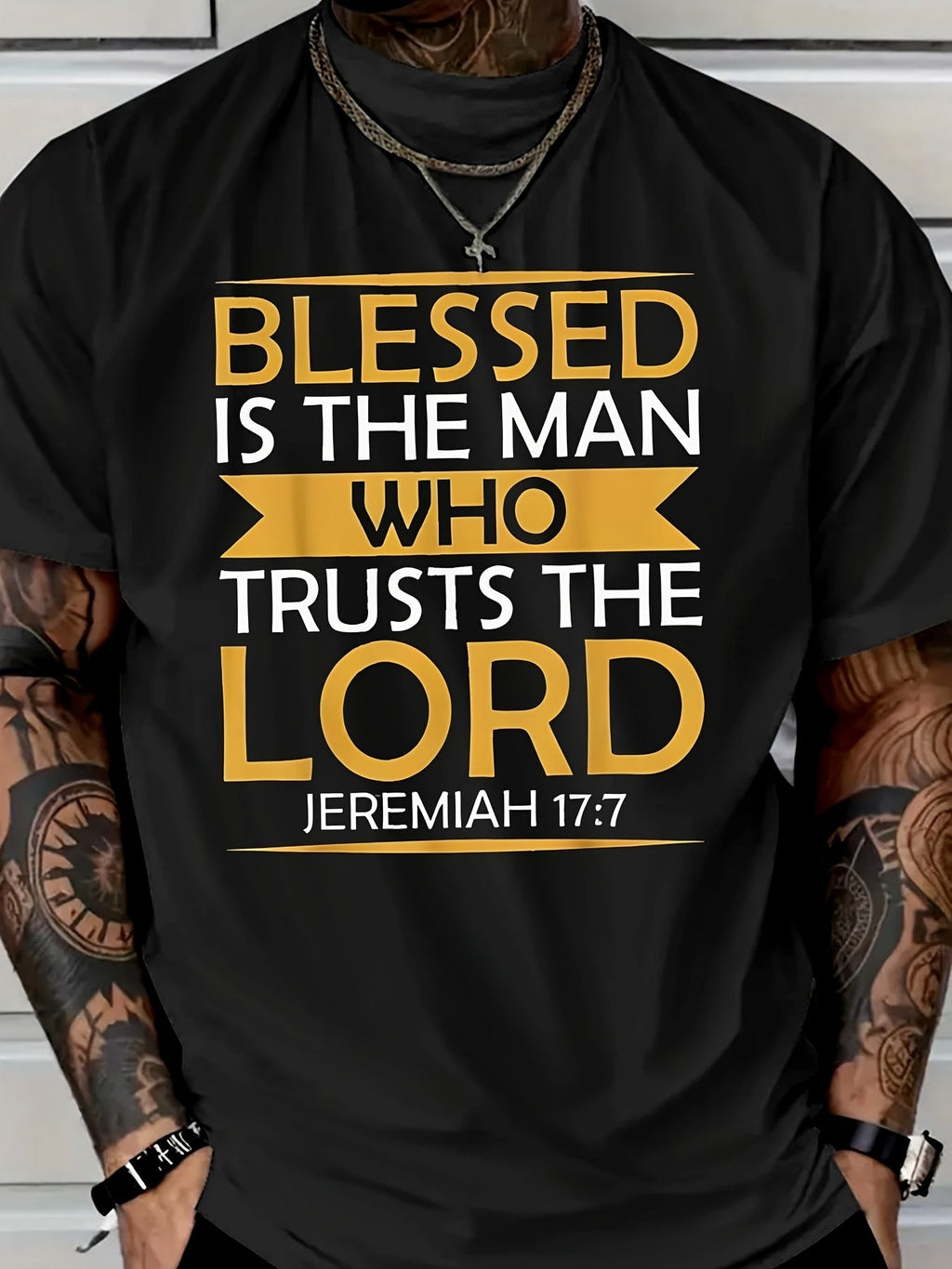 Christian Bible Verse Graphic T-Shirt for Men, Blessed Is product image 2
