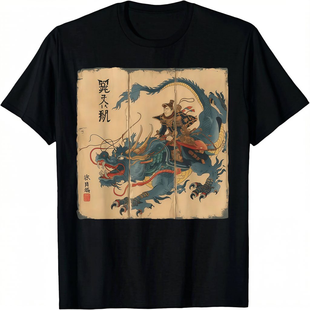 Men's Samurai Riding Dragon Graphic T-shirt 100% Cotton product image 7