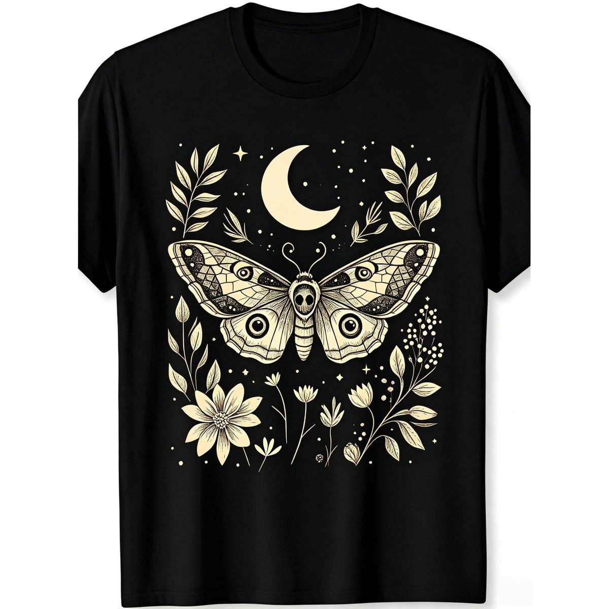 Men'S Bohemian Moth Celestial & Stars T-Shirt Soft Black product image 10