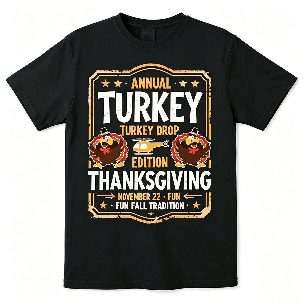 Men Women Vintage Thanksgiving Turkey Drop Graphic T‑Shirt product image 1