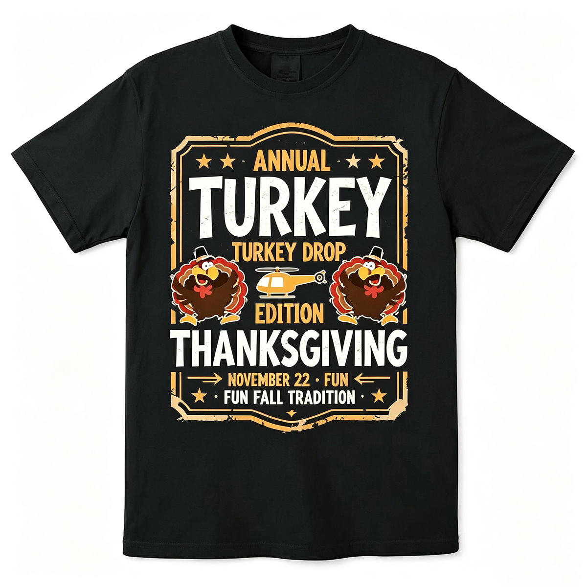 Men Women Vintage Thanksgiving Turkey Drop Graphic T‑Shirt product image 1