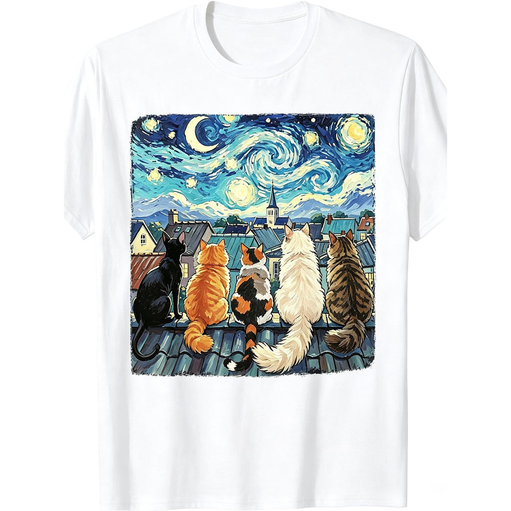 Funny Cat Starry Night Van Gogh Cats Rooftop Scene Feline product image 2