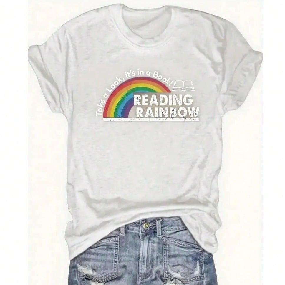 Women's Reading Rainbow Graphic Tee With Book Design Soft product image 3