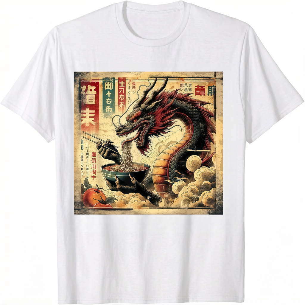Japanese Dragon Eating Ramen Vintage Art Graphic T-Shirt product image 1