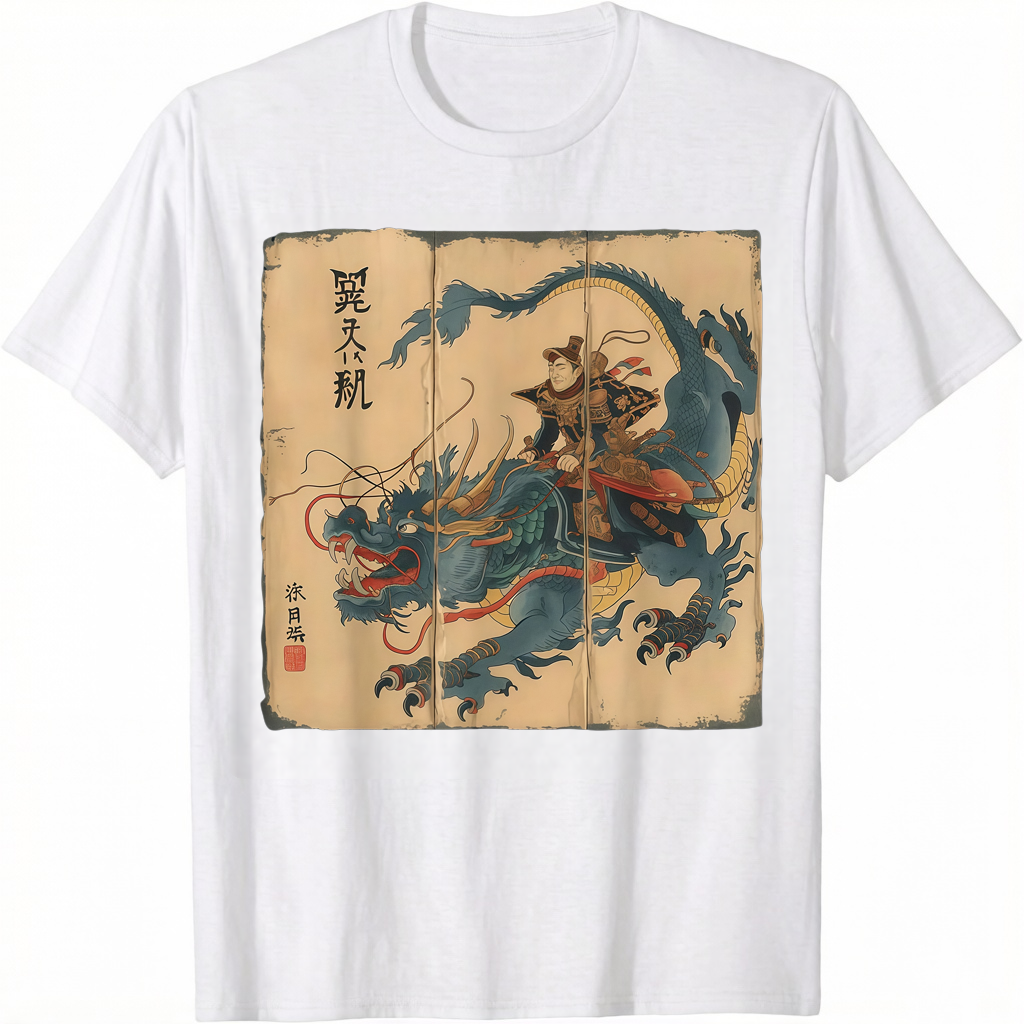 Men's Samurai Riding Dragon Graphic T-shirt 100% Cotton product image 1