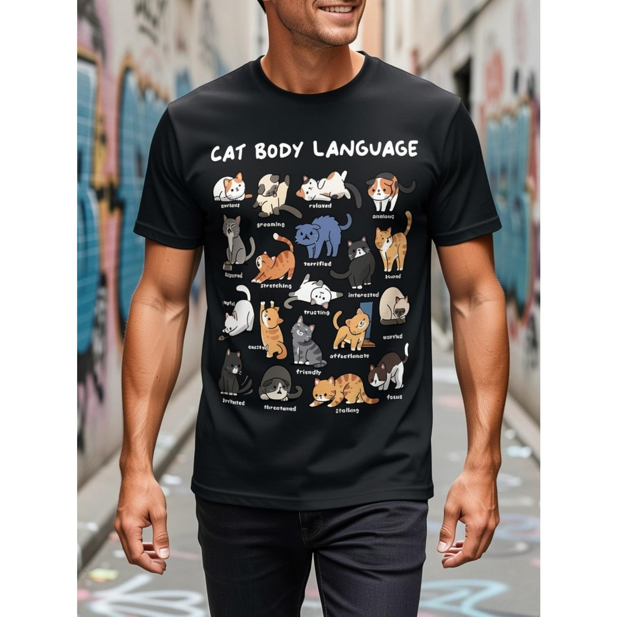 Cat Body Language Cute Kitty Graphic T-Shirt, Unisex Soft product image 2