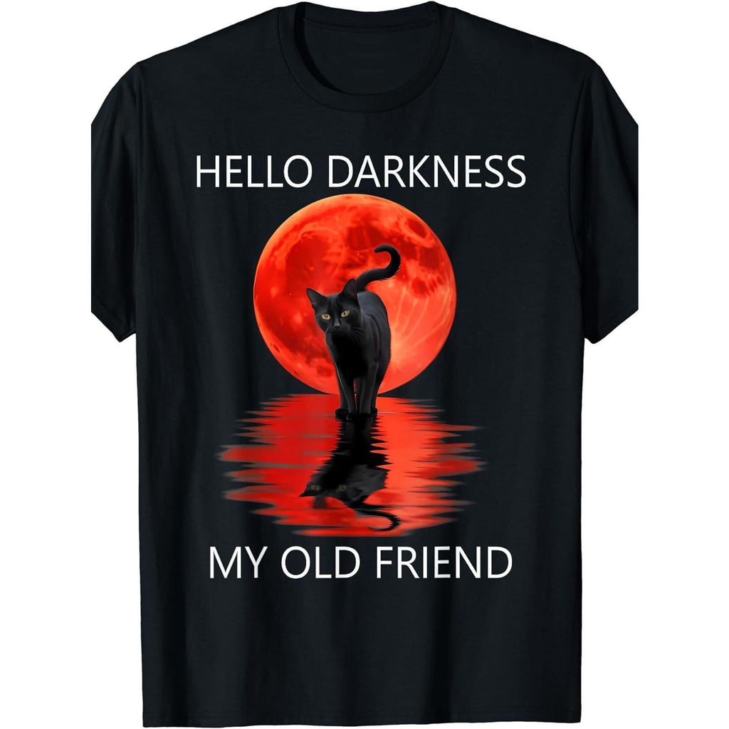 Hello Darkness My Old Friend - Black Cat T-Shirt Funny Crew product image 1