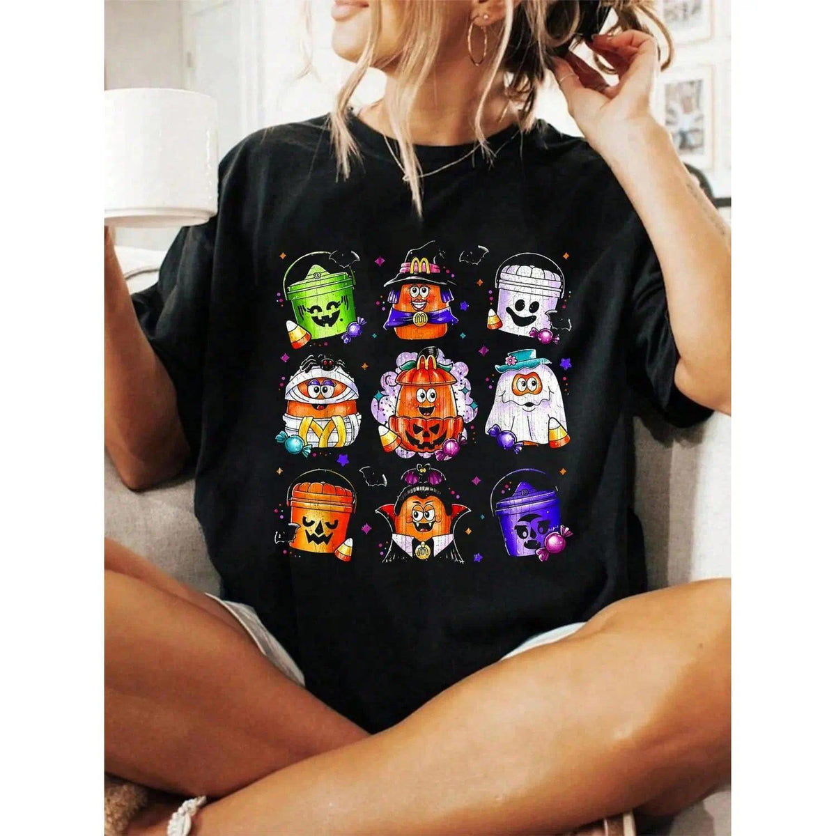 100% Cotton Halloween Graphic Women T Shirt Chicken Nuggets product image 1