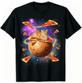 100% Cotton Funny Galaxy Cat In Space Riding Pizza T-Shirt product image 1