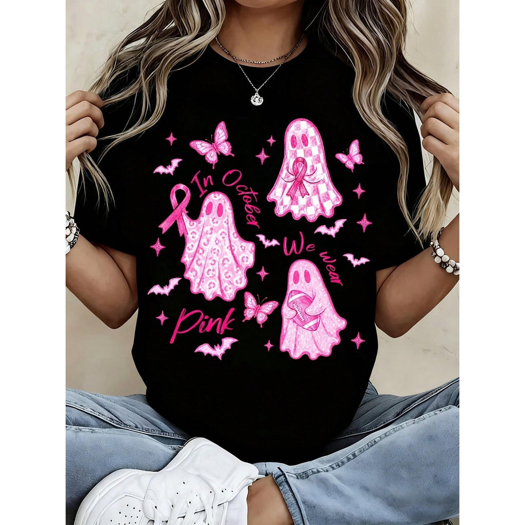 Women Breast Cancer Awareness Pink Ghost Butterfly In product image 1