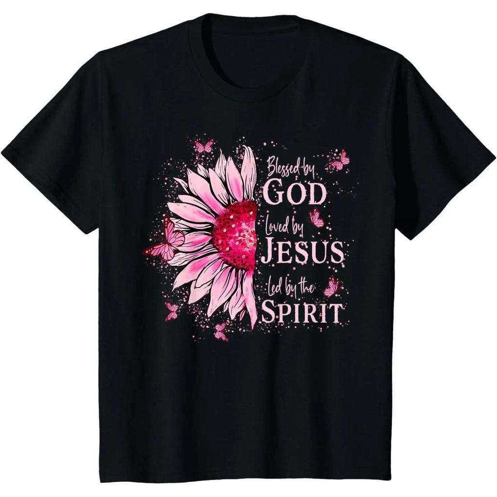Blessed By God - Loved By Jesus Pink Sunflower T-Shirt product image 6