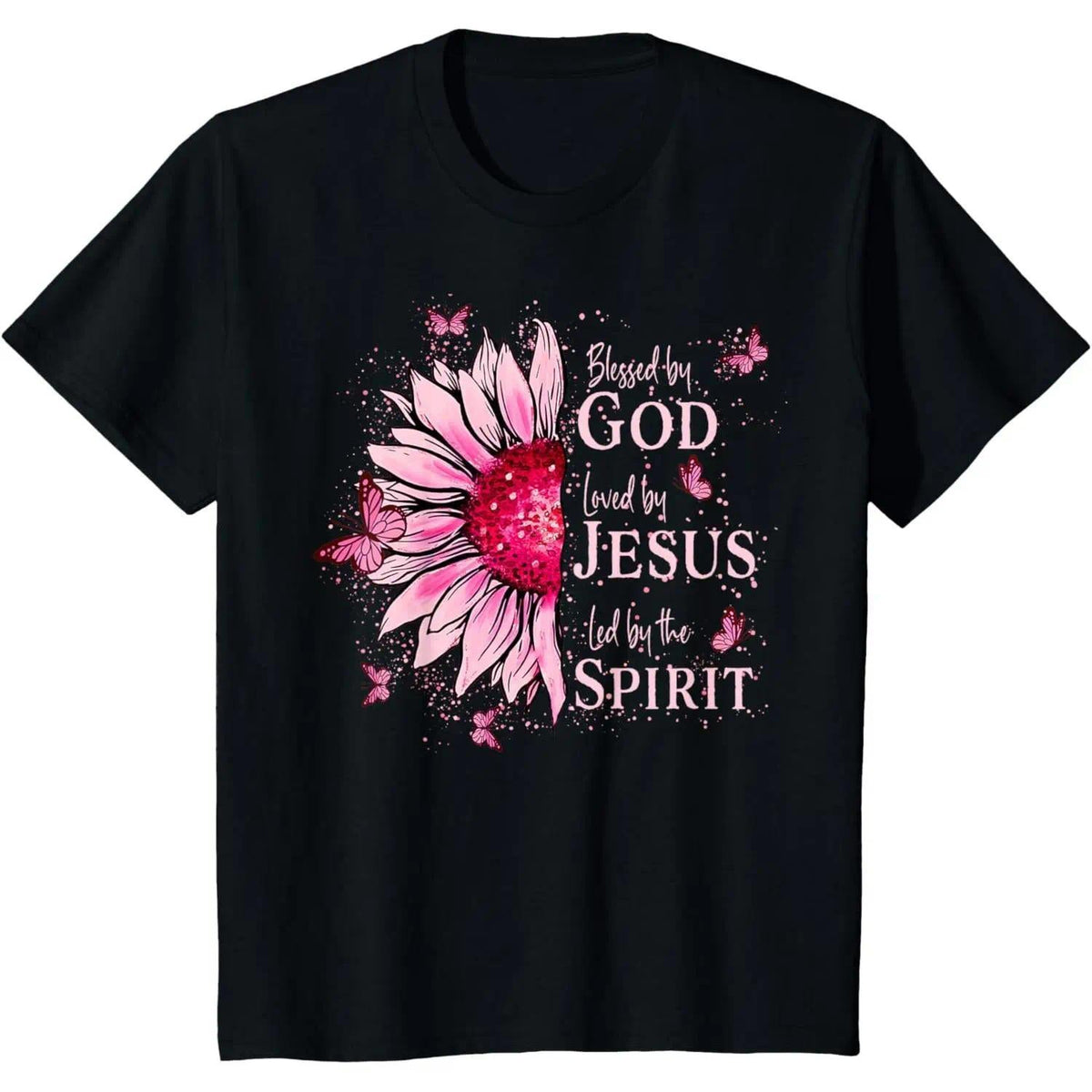 Blessed By God - Loved By Jesus Pink Sunflower T-Shirt product image 6