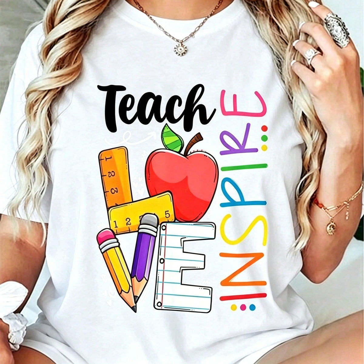 100% Cotton Cute Teach Love And Inspire Men Women Teacher product image 2