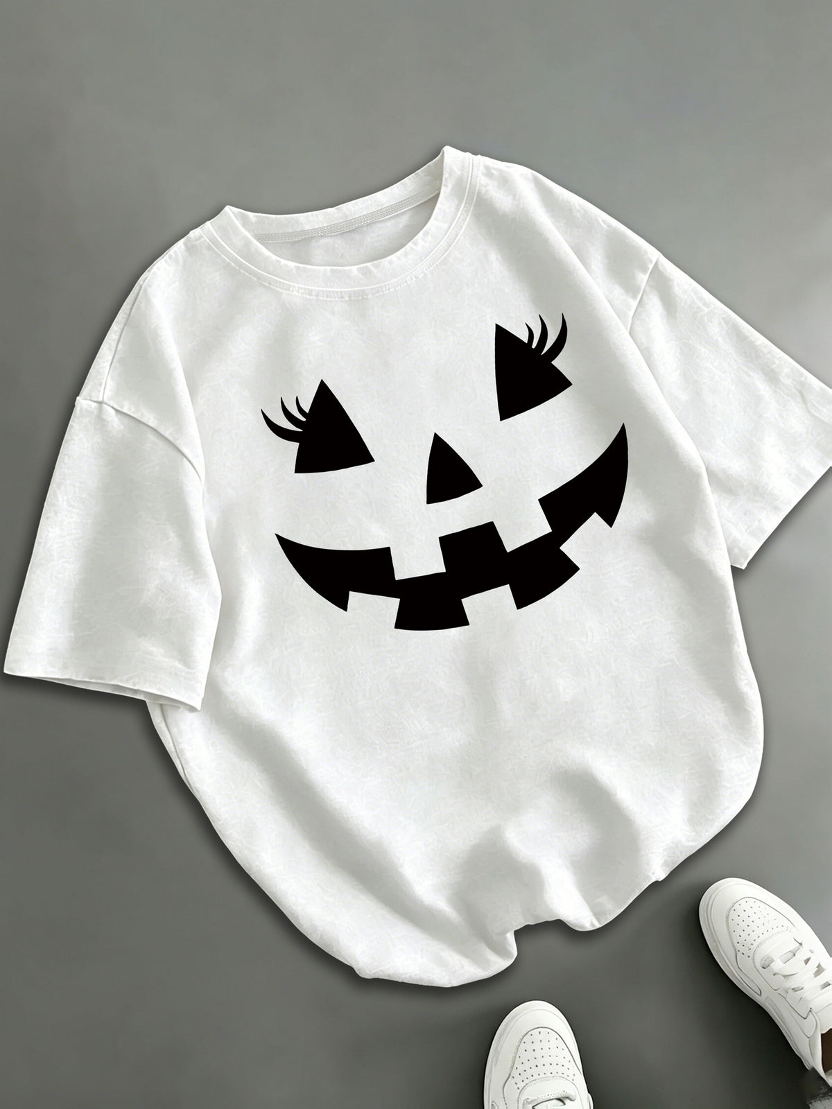 Pumpkin Face T-Shirt Halloween Jack O Lantern with Lashes product image 1