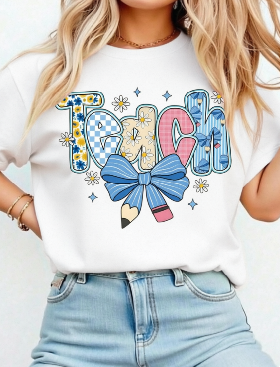 SHEIN LUNE Preppy Teacher Floral Shirts, Teach Blue Tee product image 1