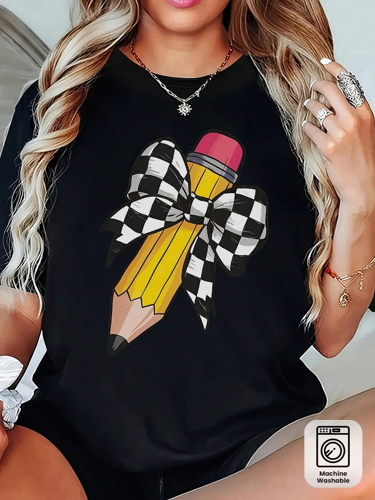 Women's Teacher T-Shirt - Soft Breathable Black Crew Neck product image 1