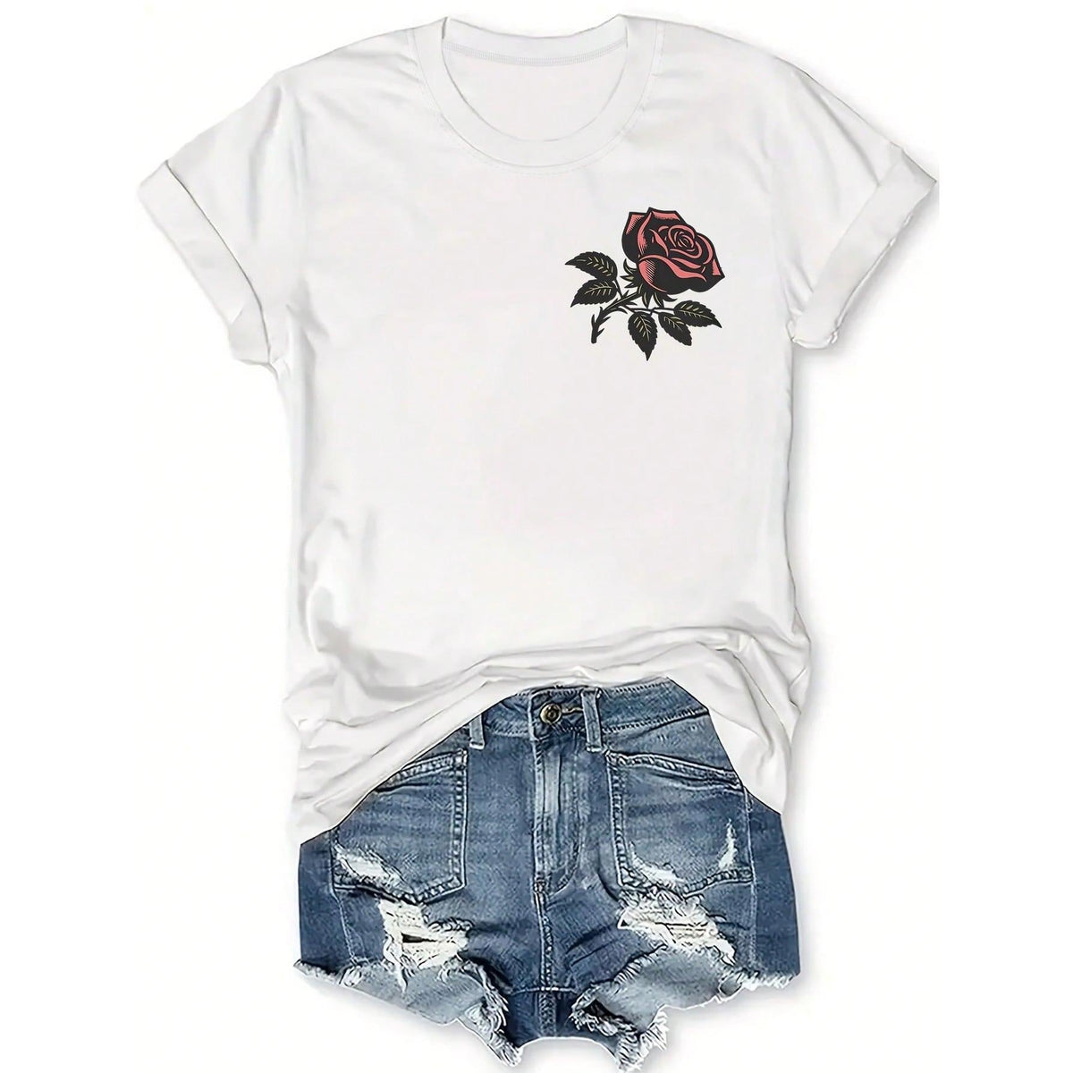 Women's Bohemian Rose Print T-Shirt - Short Sleeve Round product image 3