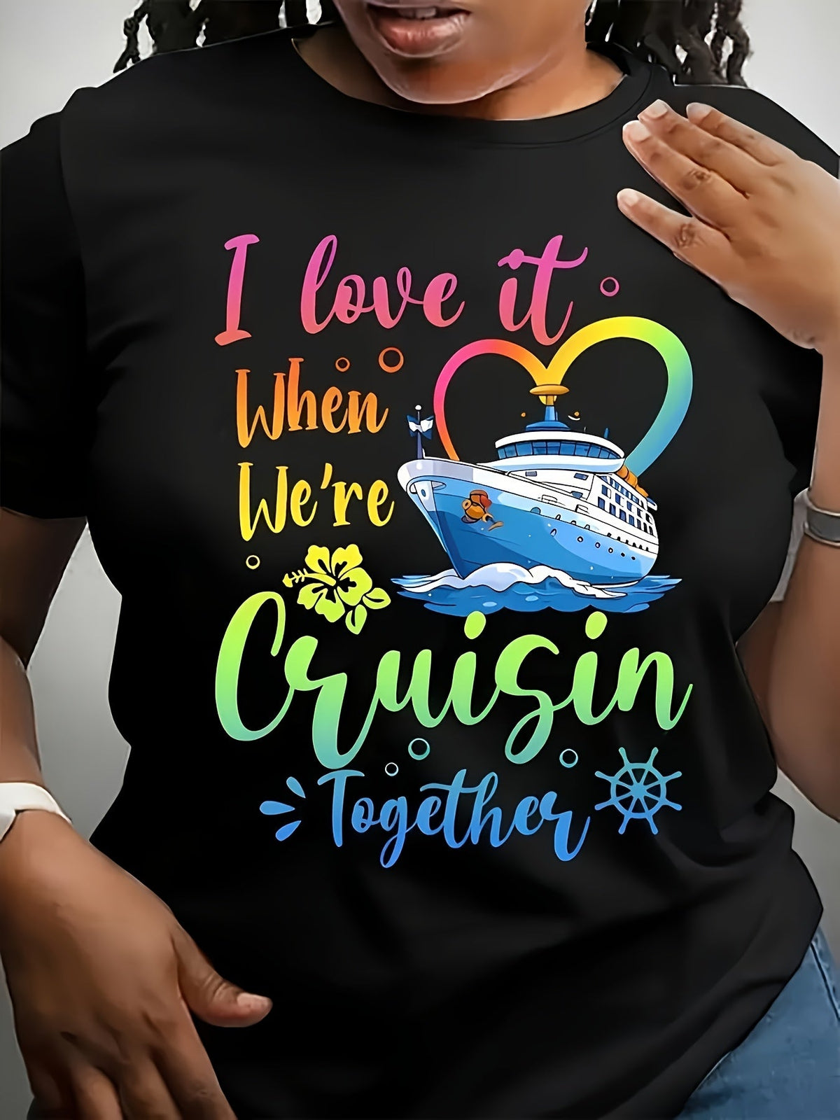 Women's Cruise Vacation Graphic T-Shirt, Colorful Ship product image 2