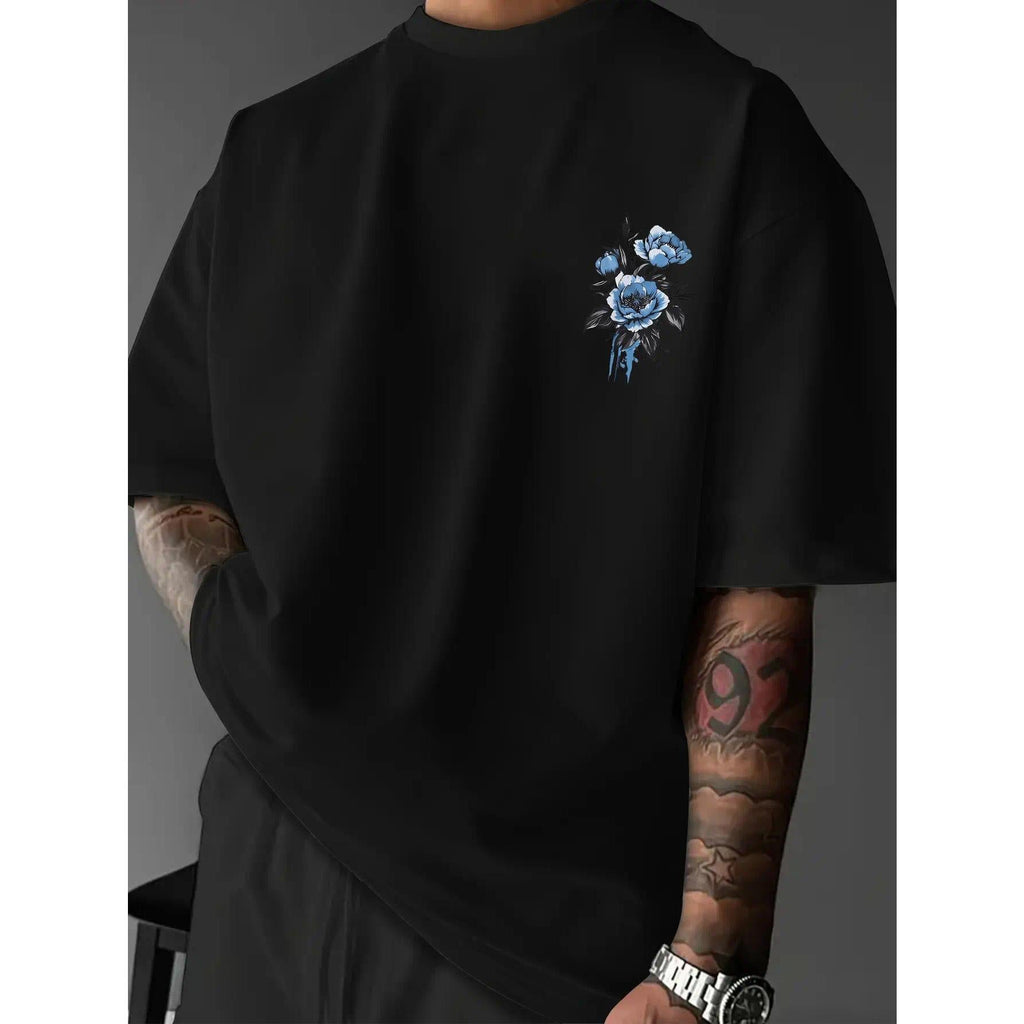 [Men's T-Shirt] New American Street Style Blue Peony Print product image 4