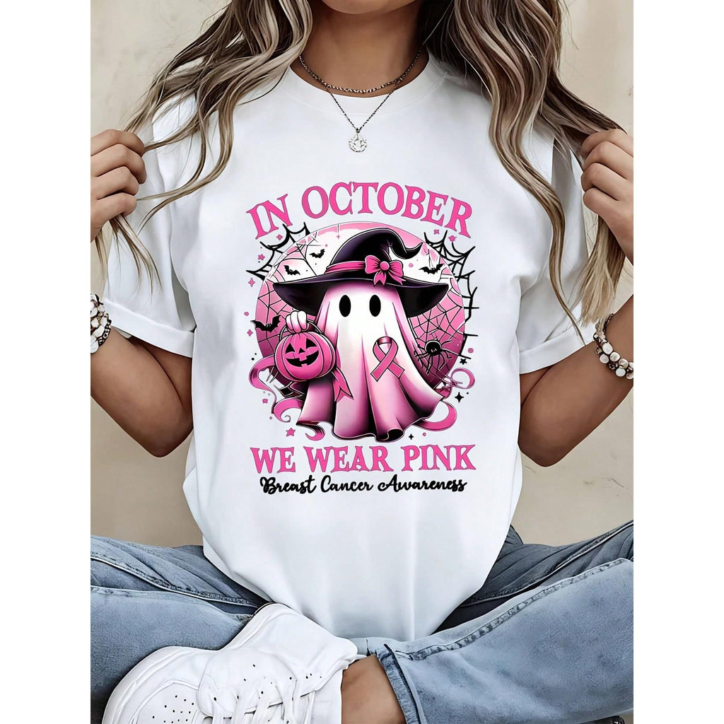 Women's T-Shirt, Pink Ghost Witch Halloween Breast Cancer product image 2