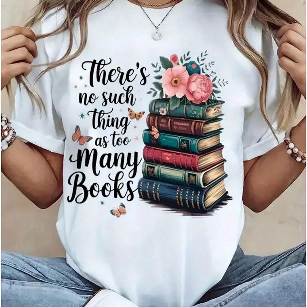 Women's T-Shirt, White Round Neck Top With Book Enthusiast product image 1
