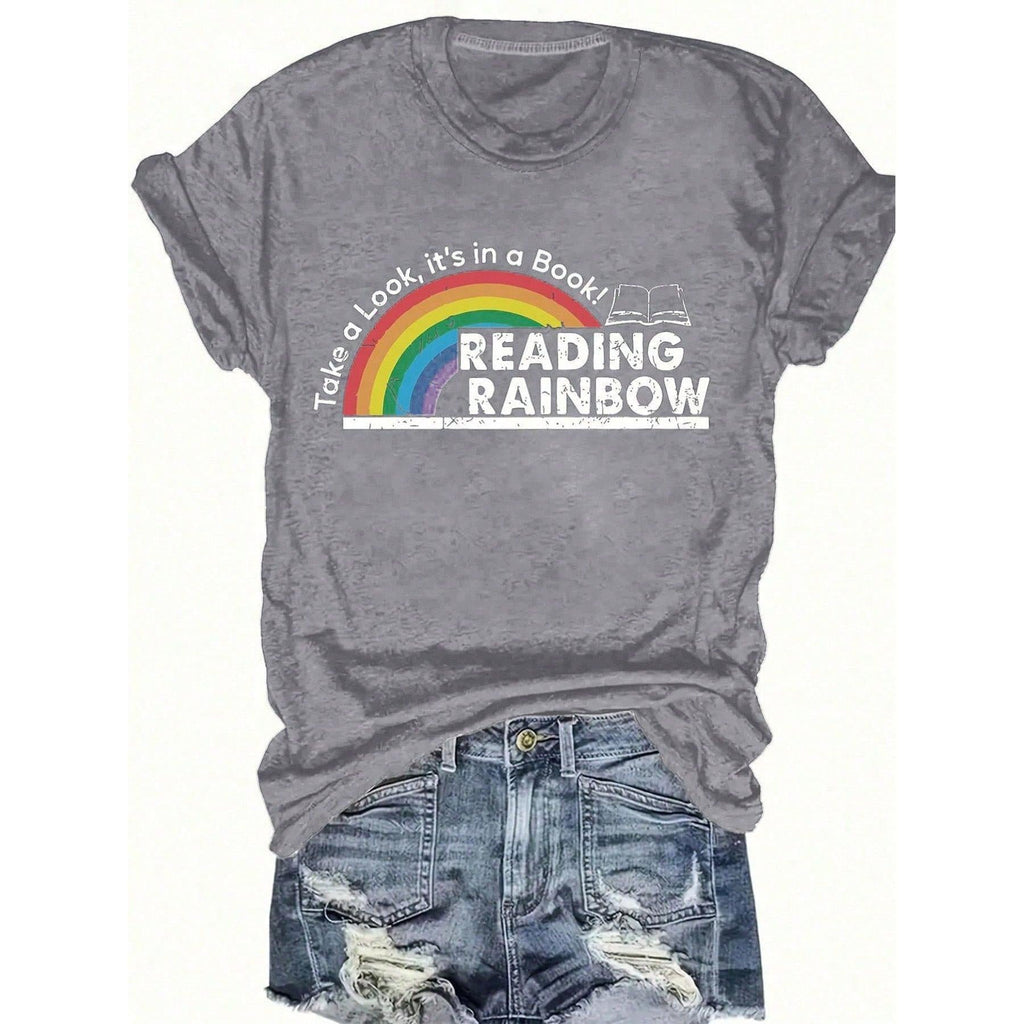 Women's Reading Rainbow Graphic Tee With Book Design Soft product image 10